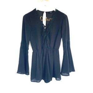 Black Long Sleeve Romper With Bell Sleeves